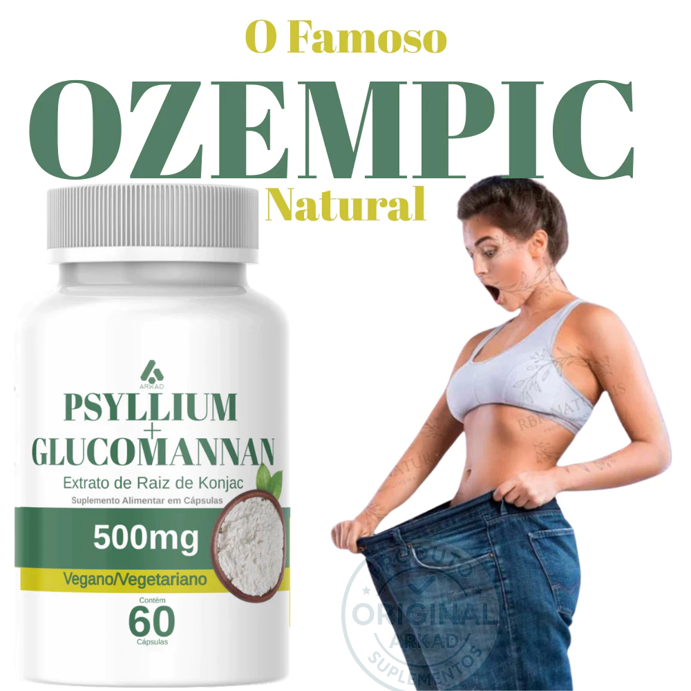 PSYLLIUM 250mg + GLUCOMANNAN 250mg 100% Natural 60 ou 120 Cápsulas - Arkad Suplementos