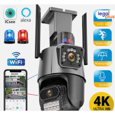 Camera Segurança Externa Lente Dupla 4k 6mp Sirene Policial, com sirene policia LM