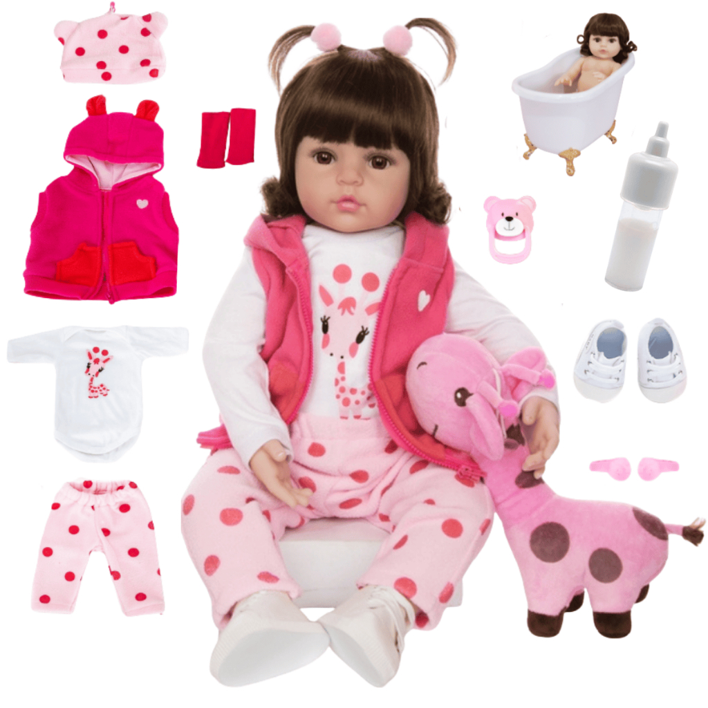 Boneca Reborn Bebê Girafinha Luxo Original Realista de Silicone Menina Pode Dar Banho Envio Imediato