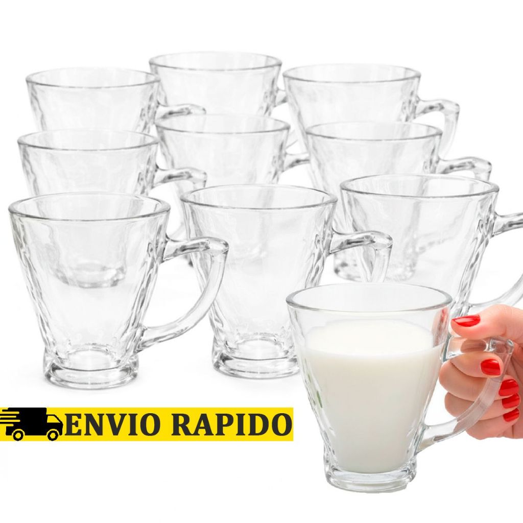 Jogo Kit de 06 Canecas de Vidro Resistente Luxo Elegante 200ml para Chá e Café Leite