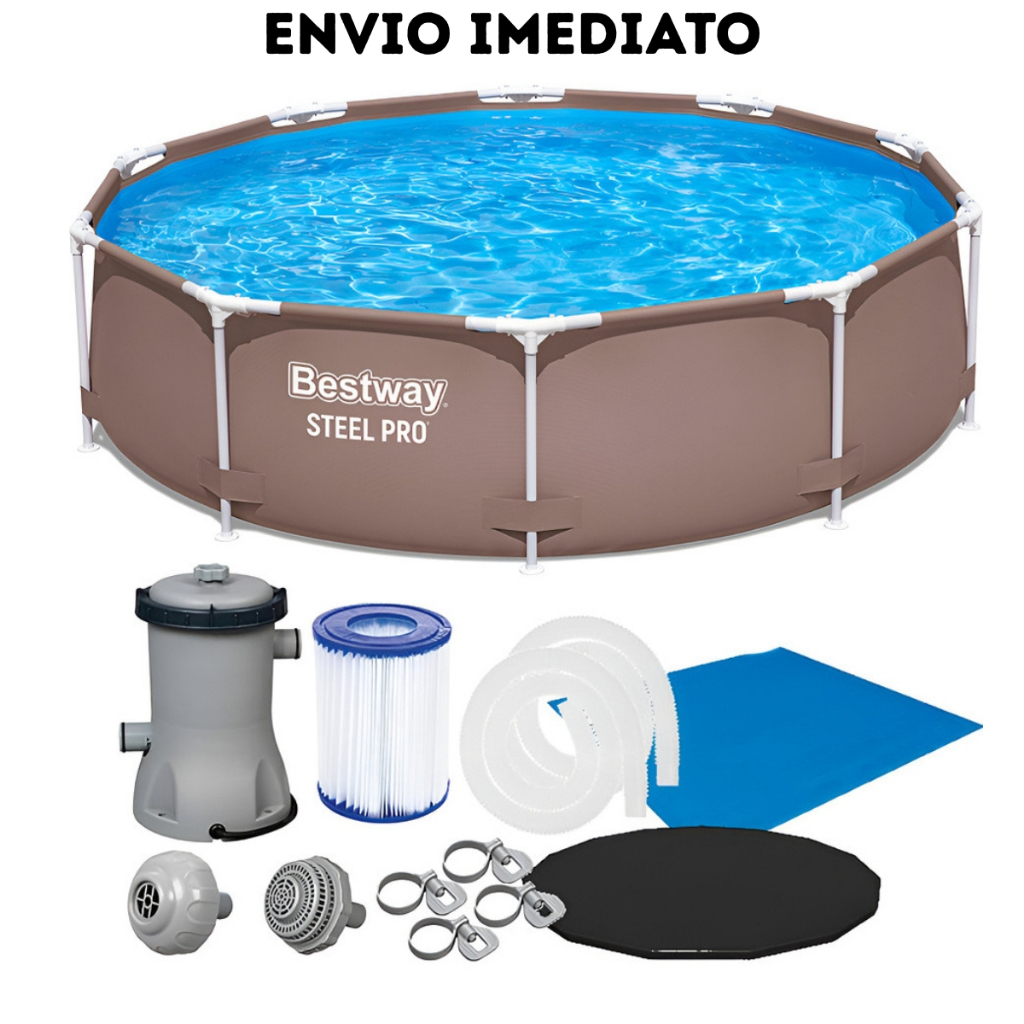 Piscina Estrutural Redonda Circular Premium 5000 Litros+ Filtro + Capa + Lona Grande Reforçada Área Externa Verão