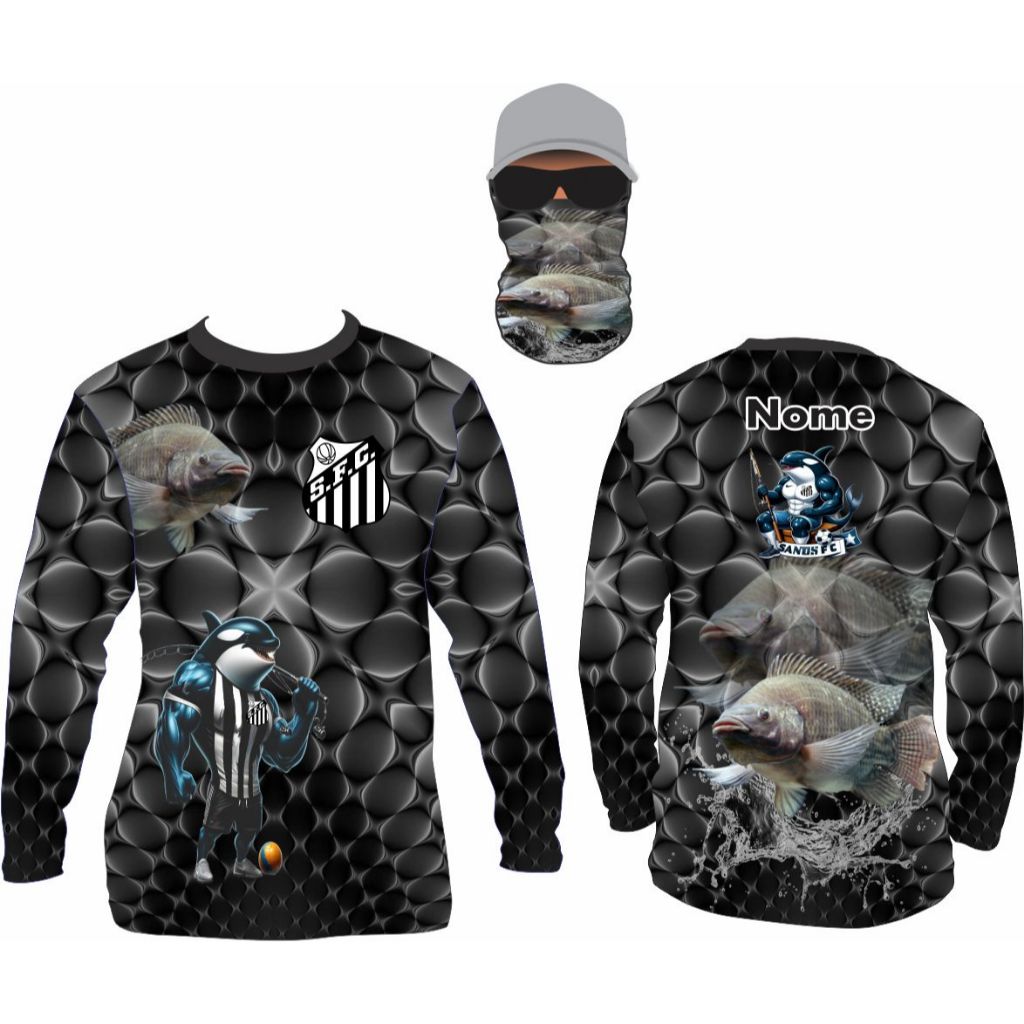 camiseta de pesca uv50 tilapia e traira nome gratis e bandana ref203