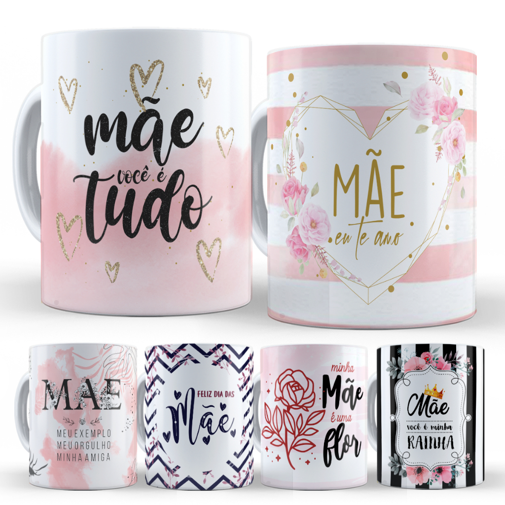 Caneca Dia das Mães Xícara Mãe Porcelana com Frases Nome para Cesta de Presente e Lembrancinha