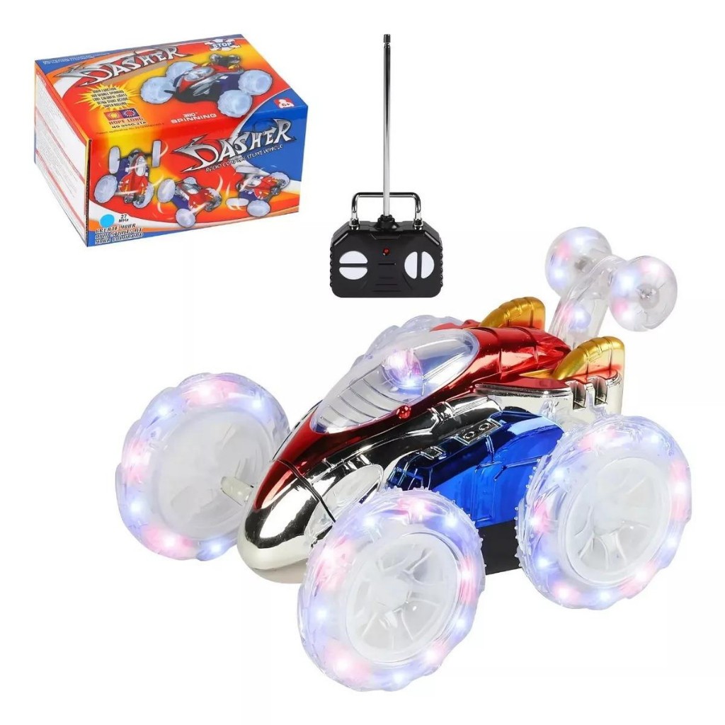 Carrinho Controle Remoto Carro Maluco Gira 360º Com Luzes Led