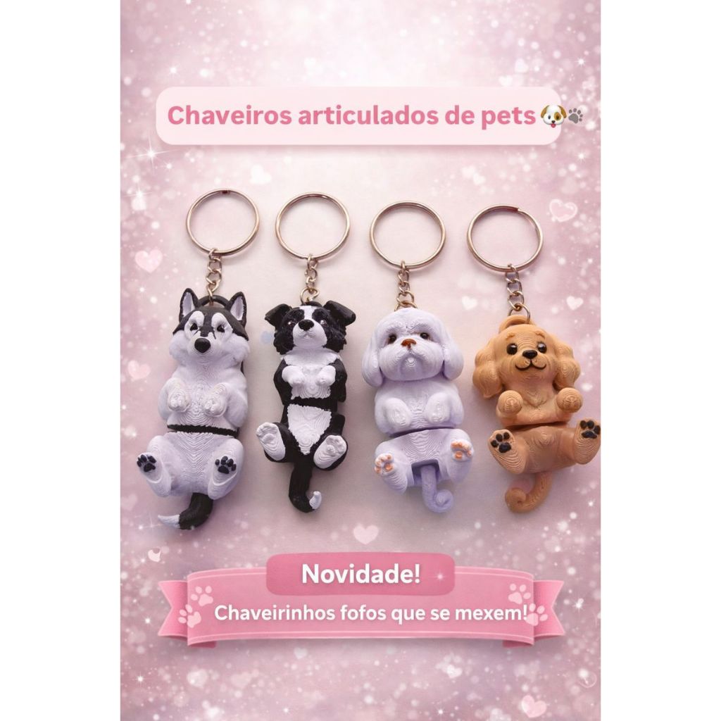 Chaveiro Articulado de Cachorros de Raça - Shitzu | Husky | Boder Collie | Cocker Spaniel